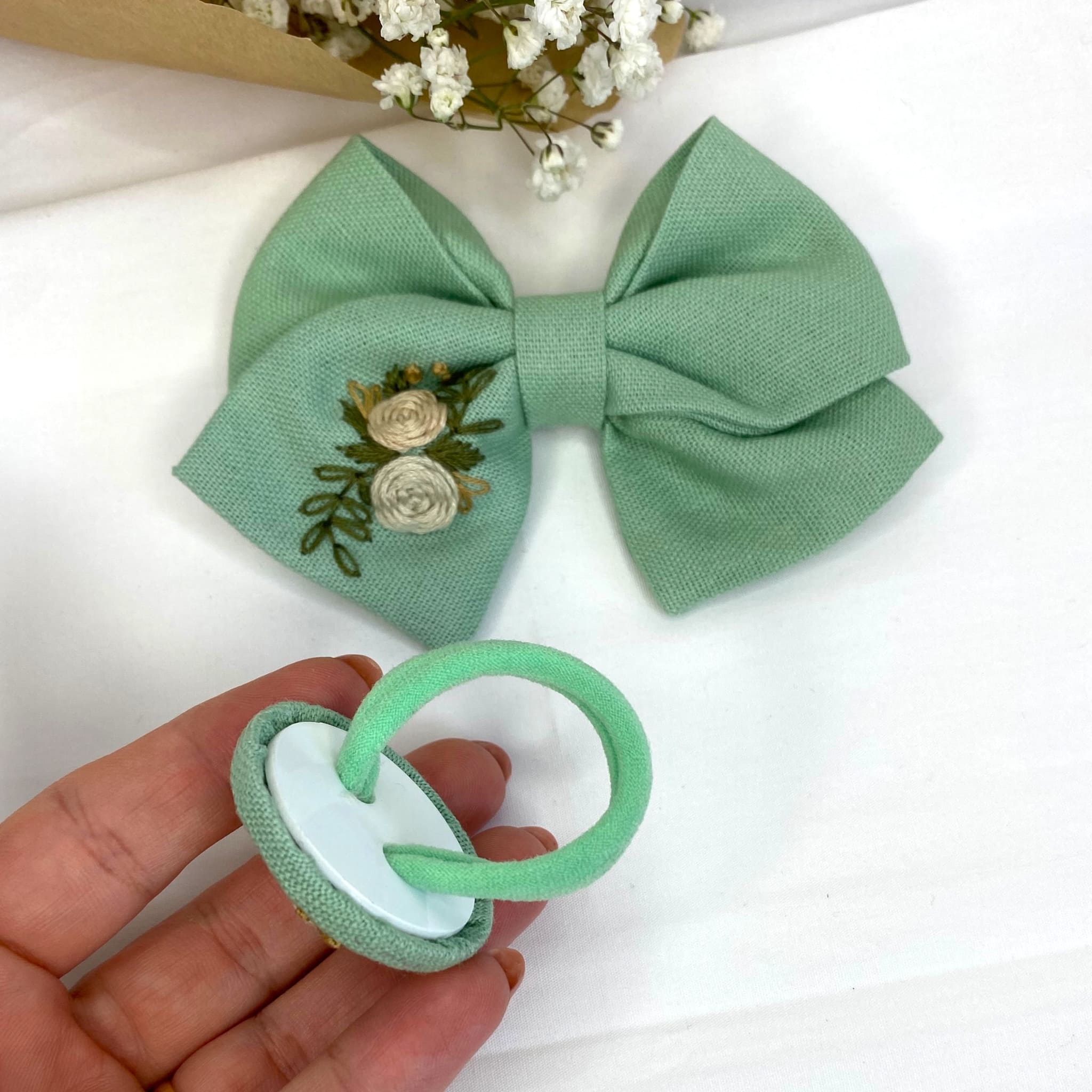 Set Fiocco + bottone Ricamati Verde