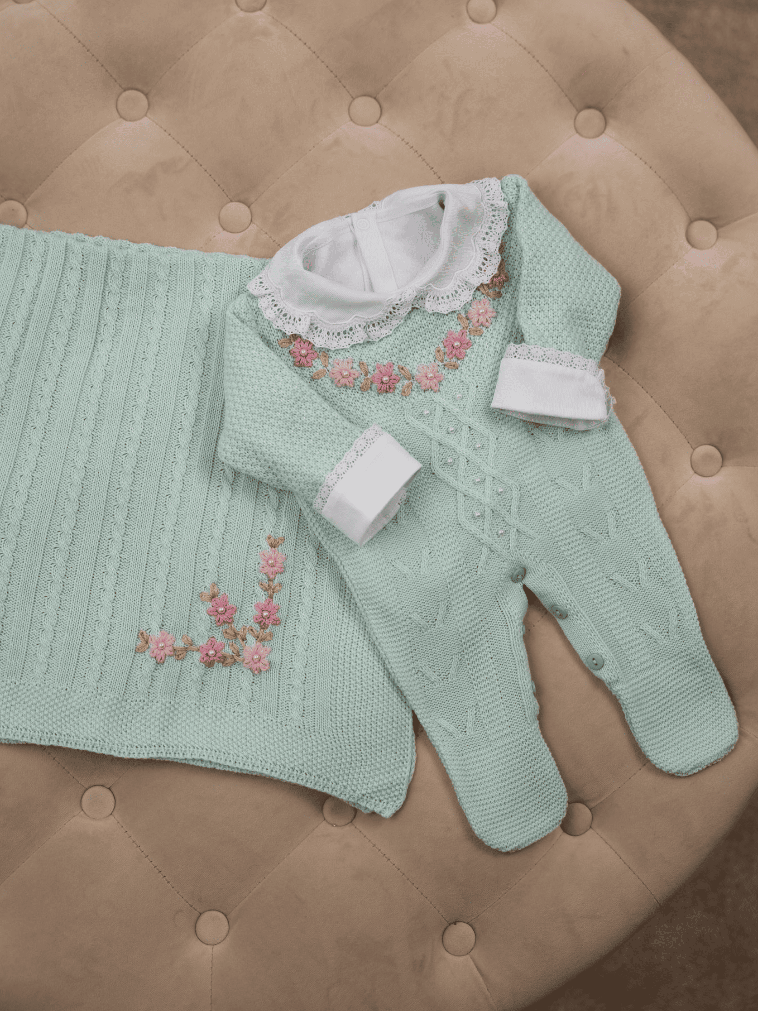 Set nascita Florale Verde Acqua 3 pezzi
