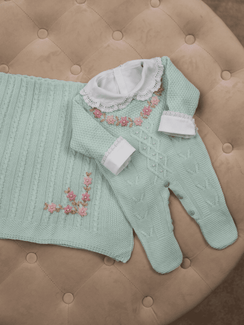 Set nascita Florale Verde Acqua 3 pezzi
