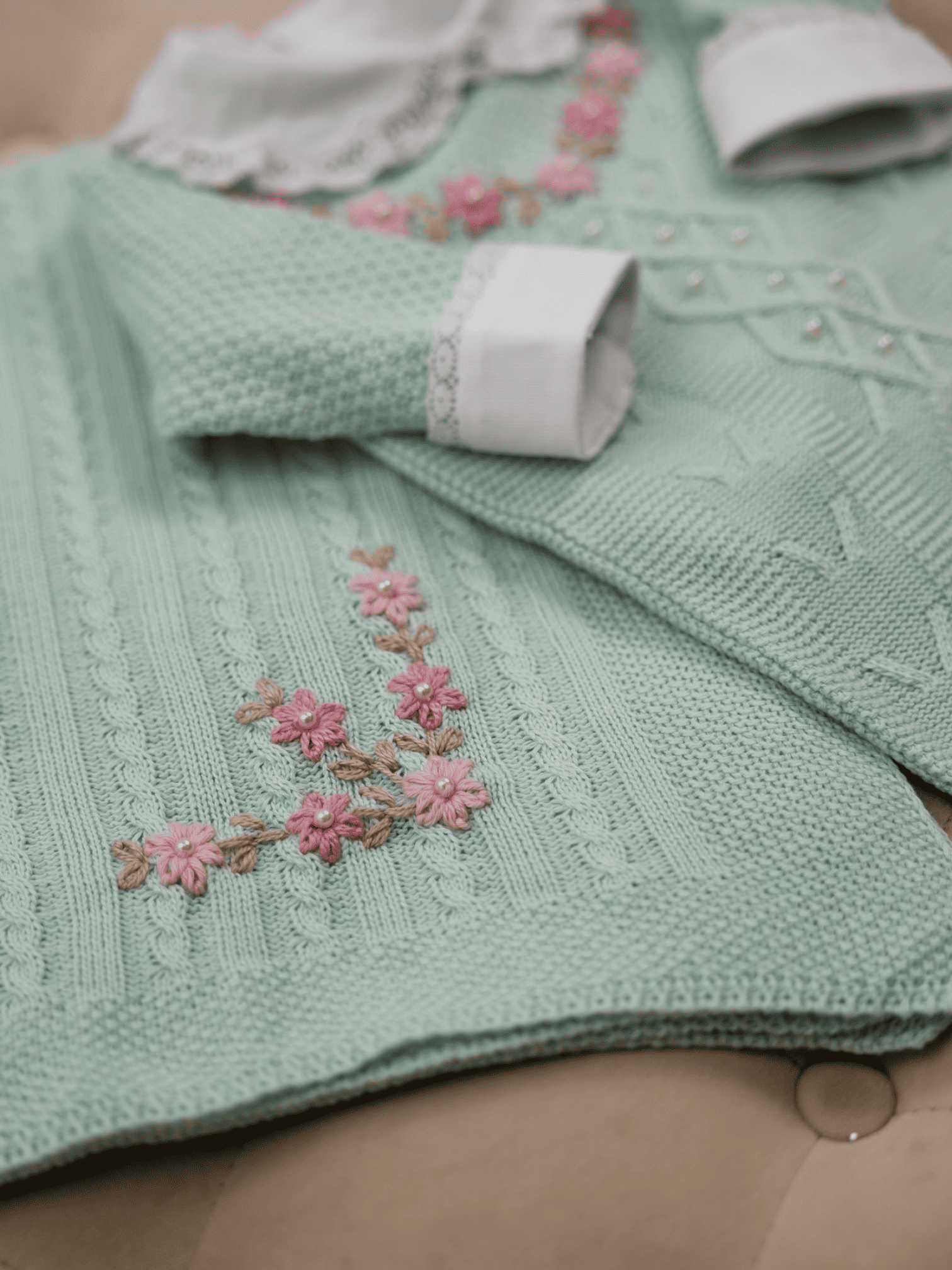 Set nascita Florale Verde Acqua 3 pezzi