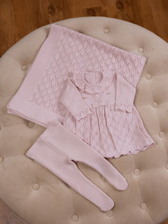 Corredino Nascita Rosa Ricamato – 3 Pezzi