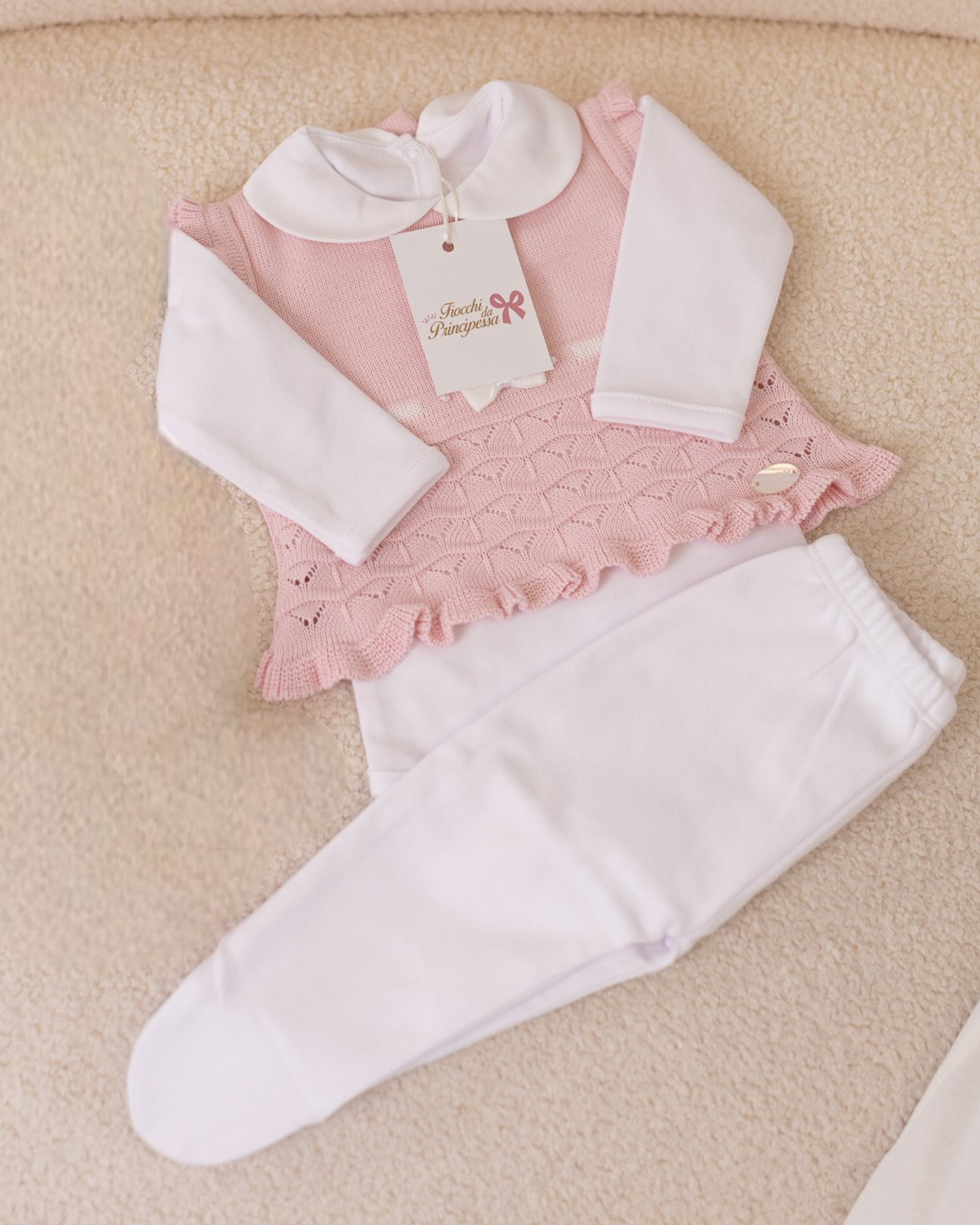 Completo Nascita in Cotone Egiziano – 3 Pezzi Rosa