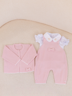 Completo Nascita Rosa in Puro Cotone – 3 Pezzi