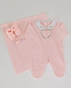 Corredino Nascita Completo Rosa Cuoricino 4 Pezzi