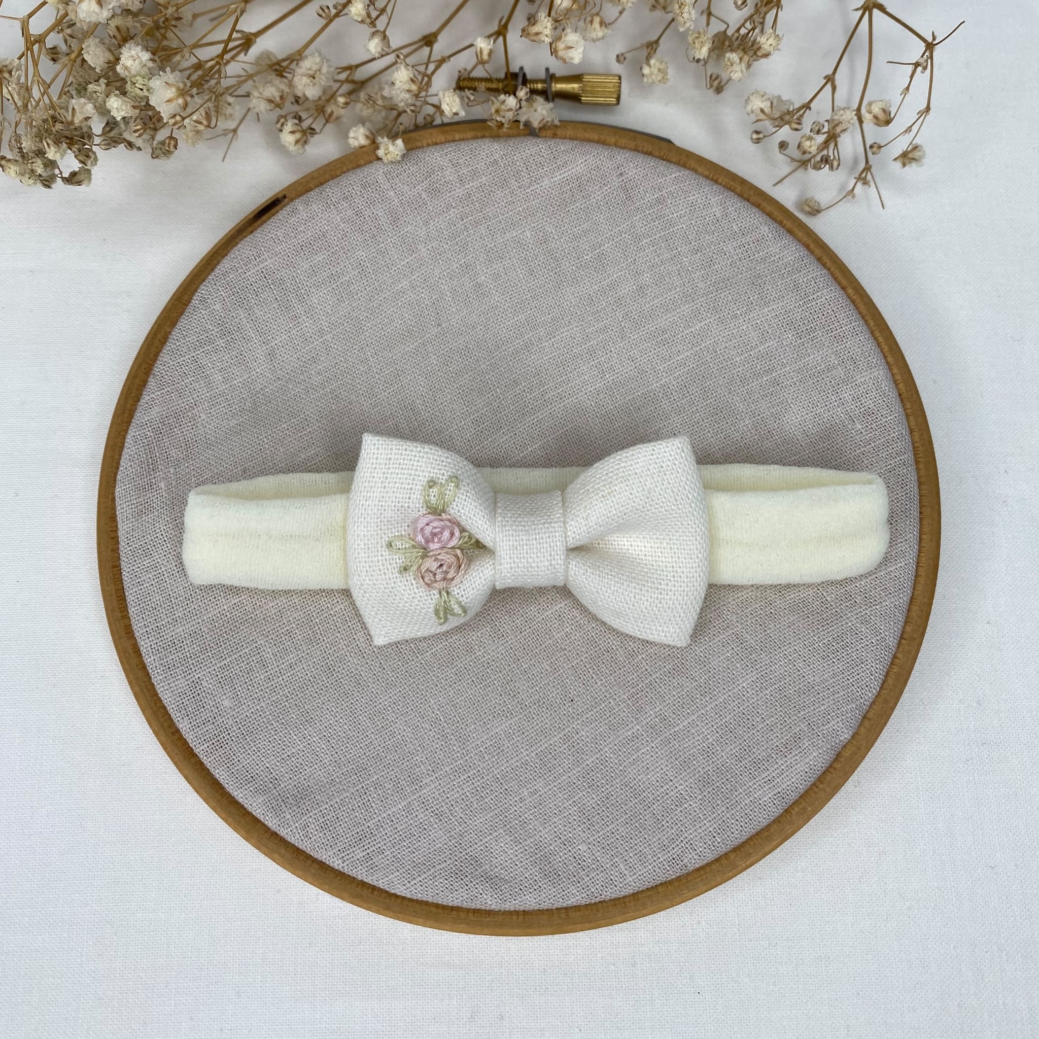 Cream Embroidered Headband