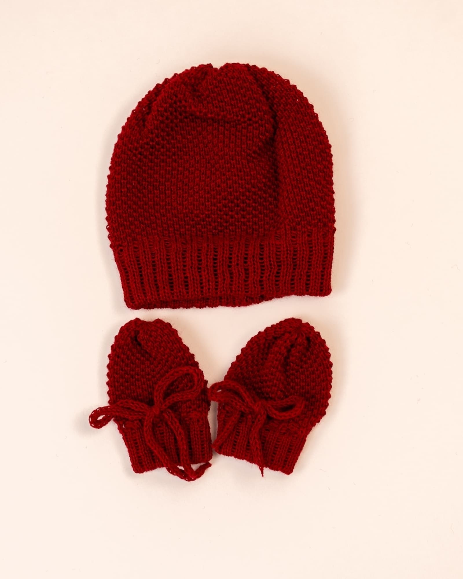 Cappellini + Guantini per Neonati Rosso